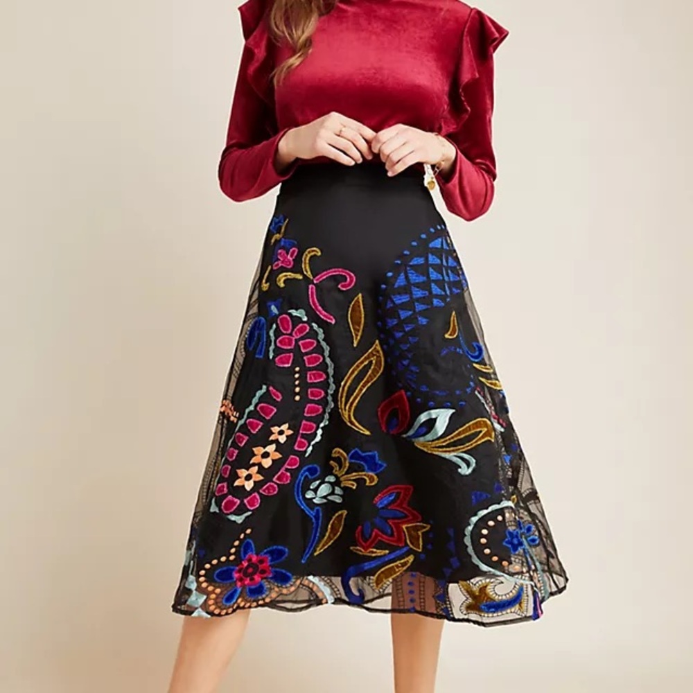 Anthropologie Amber Velvet Applique Midi Skirt NWT Sz 6